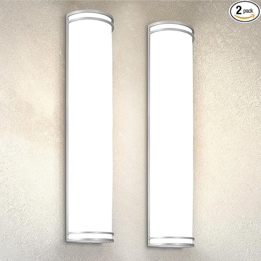 ASD 36 Inch LED Outdoor & Indoor Wall Mount Light Fixture - Brushed Nickel Modern Wall Sconce Lighting - 30W 120-277V 3000K 4000K 5000K Dimmable Front Door & Patio Exterior Lights - ETL, 2 Pack