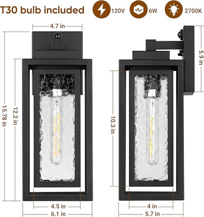 WIHTU Motion Sensor Exterior Porch Light Fixtures, Water Ripple Outdoor Wall Lantern, 2 Pack Sensor Wall Sconce Lights, Waterproof Outside Lantern Lamp, Porch Lamp for Garage, Doorway(Bulb Included)