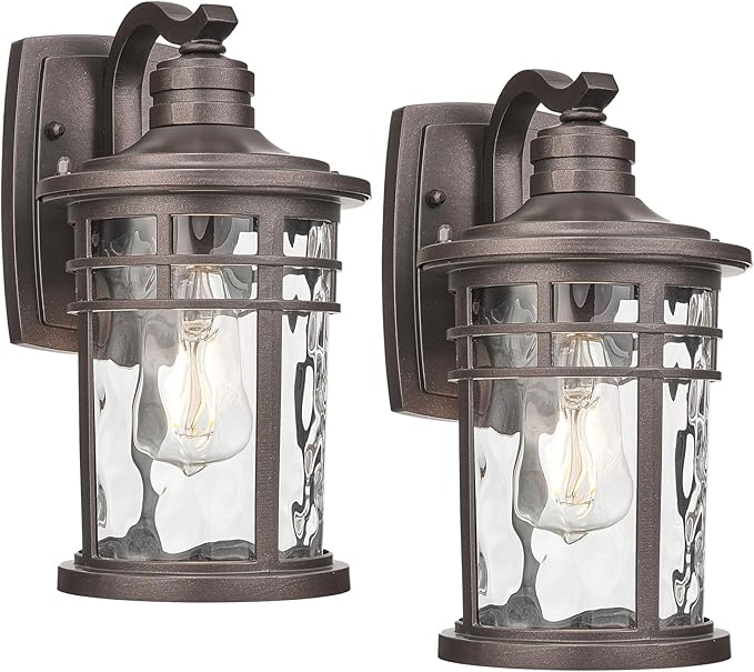 Darkaway Outdoor Wall Light Fixture,2pcs Outside Porch Lights Wall Mounted Water Ripple Glass Exterior Waterproof Lantern Modern Wall Sconce Lighting for Front Door