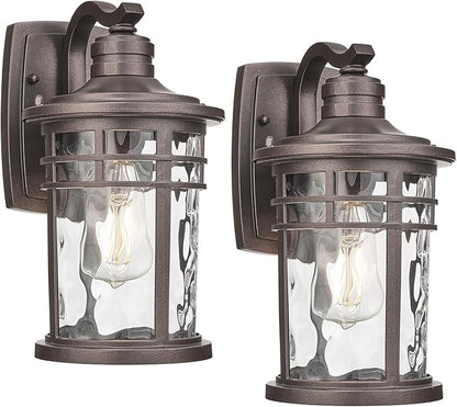 Darkaway Outdoor Wall Light Fixture,2pcs Outside Porch Lights Wall Mounted Water Ripple Glass Exterior Waterproof Lantern Modern Wall Sconce Lighting for Front Door