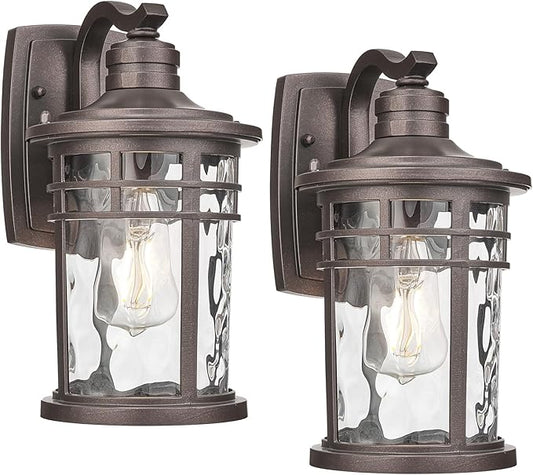 Darkaway Outdoor Wall Light Fixture,2pcs Outside Porch Lights Wall Mounted Water Ripple Glass Exterior Waterproof Lantern Modern Wall Sconce Lighting for Front Door