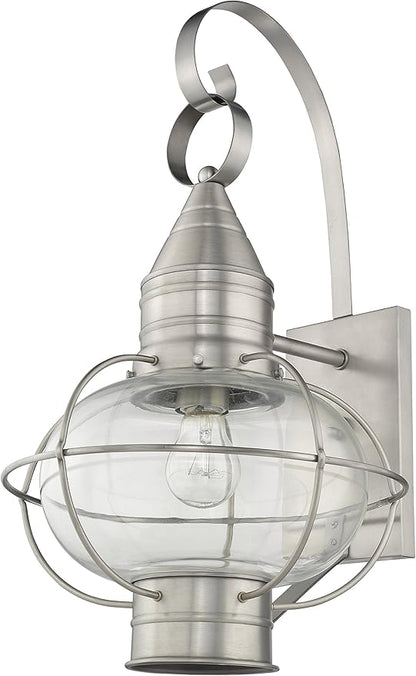Livex 26904-91 Transitional One Light Outdoor Wall Lantern from Newburyport Collection in Pwt, Nckl, B/S, Slvr. Finish, Brushed Nickel