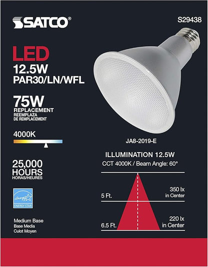 Satco S29438 12.5 Watt; PAR30LN LED; 4000K; 12-Pack California Compliant