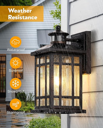 Porch Lights Outdoor with Motion Sensor, 2 Packs Oil Rubbed Bronze Outside Lantern Fixtures Wall Mount, Aluminium Anti-Rust Exterior Wall Light, Dusk to Dawn Coach Light for Garage Patio Entry
