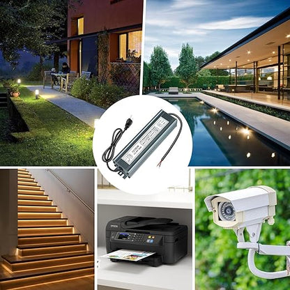 inShareplus 12V 60W Power Supply, LED Driver AC 90-265V to DC 12 Volt 5A IP67 Waterproof, Low Voltage Transformer, Outdoor Driver with 3-Prong Plug 3.3 Feet Cable for LED Light, Outdoor Use