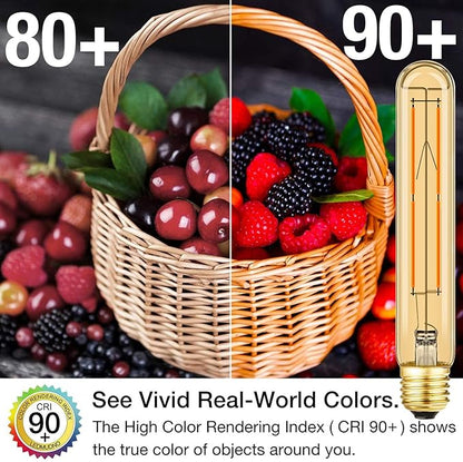 Leools Amber T10 LED Bulb 8W Equal E26 Edison Bulb 60 Watt AC120V Dimmable 7.3inch Tubular Light Bulb Warm White 2700K 600lm E26 LED Bulb for Rustic Pendant,Wall sconces E26 Light Bulbs 6Pack
