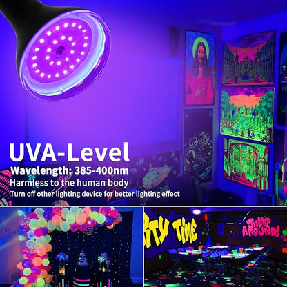 4 Pcs 15W LED Black Light Bulbs, BR30 E26 Black Shell Blacklight LED Bulb, 385-400nm, Glow in The Dark for Blacklight Party, Body Paint, Fluorescent Poster, Halloween Decoration,Non-Waterproof