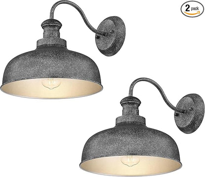 Outdoor Wall Light Fixture, Farmhouse Barn Light, Farmhouse Weatherproof Exterior Wall Sconce, Anti-Rust Outside Lantern Lamp for Porch, Patio, Garage (Antique Silver, Regular-2Pack)