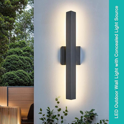 Modern Minimalist 20W LED Outdoor Wall Light, IP65 Waterproof, 1700 Lumens Warm White, Black Textured Aluminum & Frosted Glass, Wall-Mounted Porch Lights for Garage, Patio, Entryway