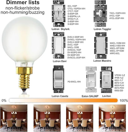 E12 LED Bulb Dimmable 4W Equal Warm White 2700K G16.5 Frosted Candelabra Bulb 40 watt for Chandeliers,Ceiling Fan,Pendant,Wall sconces AC120V 400LM CRI 95 Light Bulb 6Pack
