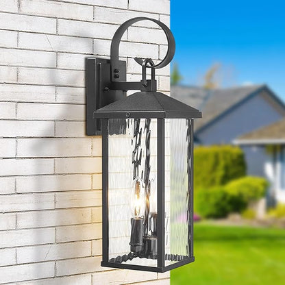 Porch Lights Outdoor Wall Light Fixtures Wall Mount, Modern Exterior Lighting Fixtures with Water Ripple Glass Waterproof, 2-Light E12 Sockets Outside Garage Lights for House Patio Porch