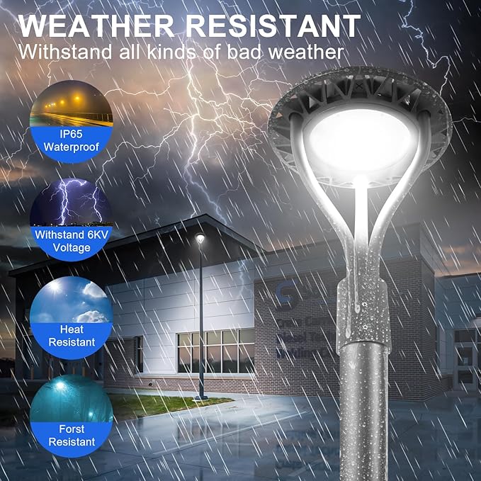 LED Post Top Light with Dusk to Dawn Photocell, 80W-100W-120W-150W Power Tunable, 3000K/4000K/5000K CCT Tunable, Outdoor Post Pole Lights for Garden Pathway Street Lighting, IP65 DLC ETL Listed