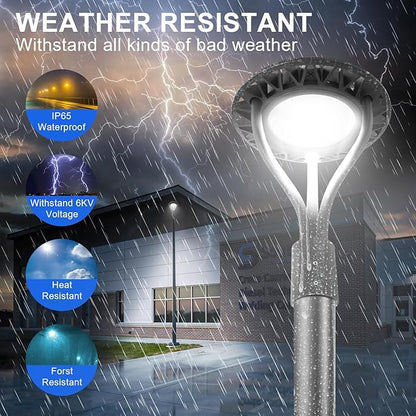 LED Post Top Light with Dusk to Dawn Photocell, 20W/30W/40W/60W Power Tunable, 3CCT 3000K/4000K/5000K Outdoor Post Pole Lights, IP65 LED Circular Area Light for Garden Yard Street, ETL DLC Listed