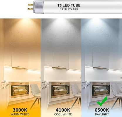 12 Inch F8T5/DL LED Replacement Bulbs, 6500K Daylight, T5 LED 5 Watts Replace Fluorescent Bulb with LED, Replacement Tube for Counter and Cabinet Fixture, 4 Pack