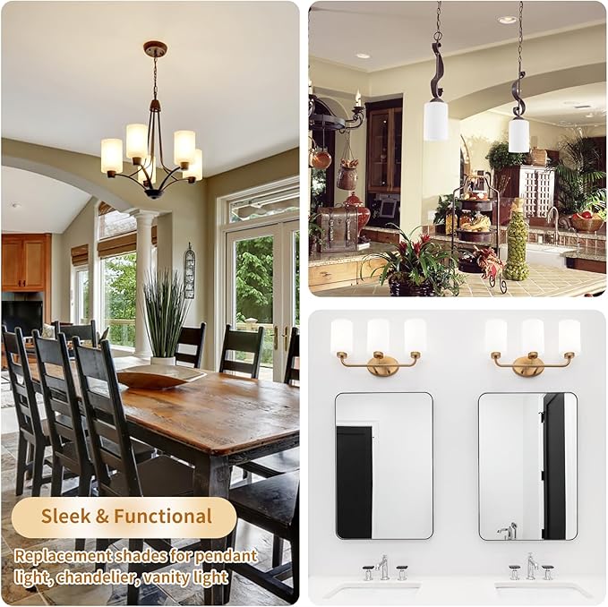 2 Pack Frosted Opal White Glass Lamp Shade, Lip-less Cylinder Glass Light Fixture Cover, Replacement Globe for Chandelier, Pendant, Vanity Light
