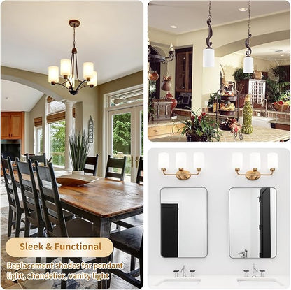2 Pack Frosted Opal White Glass Lamp Shade, Lip-less Cylinder Glass Light Fixture Cover, Replacement Globe for Chandelier, Pendant, Vanity Light