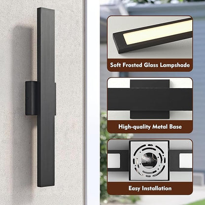 23.6inch Long Outdoor Modern LED Wall Light,24W Warm White 120V Wall Mount Lighting Fixture Black Wall Lights Porch Lights Wall Sconce for House, Long LED Linear Outside Lighting for Garage, Entryway