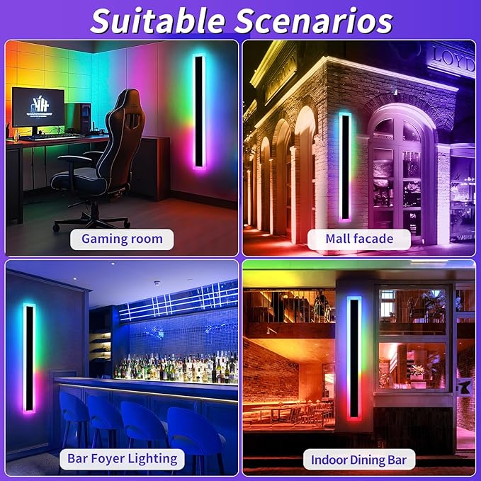 Mikeru Upgraded Widened RGB Long LED Wall Lights, 2Pack 39.3inch Outdoor Sconces RGB/Warm/White Dimmable Outdoor Wall Lights Exterior Front Porch Light Ip65 Waterproof Wall Sconce with Remote Control