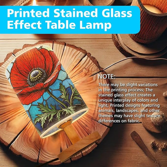 Poppy Table Lamp LED 3-Color Pressed Bedside, Poppy Shade Lamp with Wood Base for Bedroom Living Room Desk Office TL01