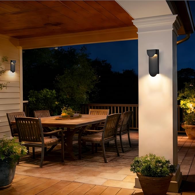 Alighting Modern Outdoor Wall Light (2 Pack), Dual Downward LED Wall Sconce, 10W 3000K Warm White, Black Anti-Rust Exterior Wall Fixture for Porch, Garage, Patio, Hardwired