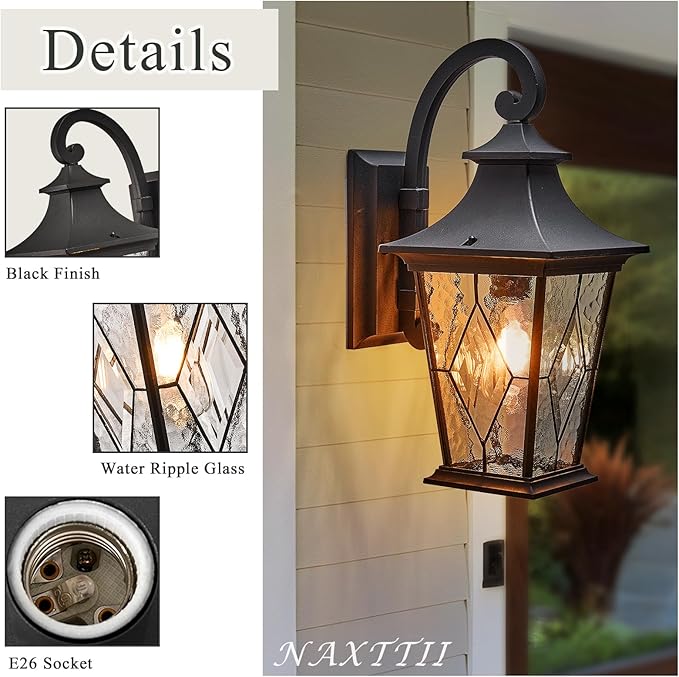 Porch Light Outdoor Modern Outside Sconce Lights in Black Finish 18 Inch Large Garage Outdoor Wall Lamp for House Garage and Entryway