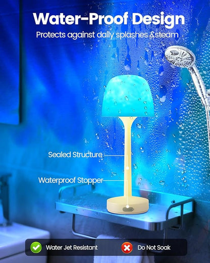Shower Lamp Waterproof Bathroom Light with 16 Color Ocean Wave Projector, Rechargeable Shower Lights for Inside Shower with Touch & Remote Control, Ocean Waterproof Lamp for Inside Shower/Bathroom