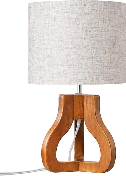 EDISHINE 14.6" Modern Table Lamp, Rose Wood Tripod Nightstand Lamp for Bedroom, Beige Linen Shade, Small Cute Bedside Lamp for Living Room, Office, On-Off Line Switch, E26 Base(Bulb Not Included)