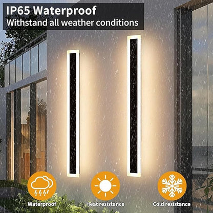 Upgrade Widened 2 Pack Long Outdoor LED Wall Light, 57inch Modern Minimalist Wall Sconces, 3 Color 3000K/4500K/6000K, 50W, IP65 Waterproof, Black Exterior Lighting Fixture for Patio, Garden, Garage