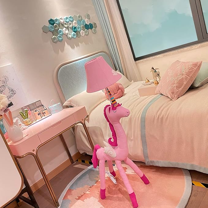 Kids Floor Lamp, 51" Pink Unicorn Standing Lamp with Hand-Stitched Toy Design, Modern Bedroom & Living Room Decor, Includes E26 LED Bulb