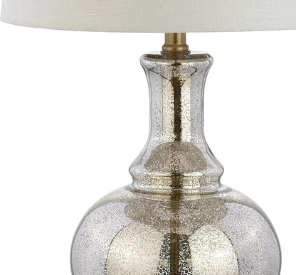 JONATHAN Y JYL1068A-SET2 25" Mercury Glass Table Lamp Set of 2 for Living Room Bedroom, Contemporary Glam Bedside Nightstand Lamps with White Linen Drum Shade and Brass Gold Base, LED Bulbs Included