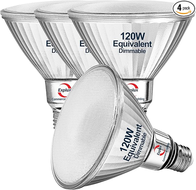 Explux Commercial-Grade LED PAR38, 120W Equivalent, 1400 Lumens, 40000 Hours, Classic Full Glass Flood Light Bulbs, Dimmable, Waterproof & Anti-Ageing, Bright White 3000K Spotlight, 4-Pack