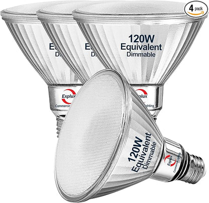 Explux Commercial-Grade LED PAR38, 120W Equivalent, 1500 Lumens, 40000 Hours, Classic Full Glass Flood Light Bulbs, Dimmable, Waterproof & Anti-Ageing, Daylight 5000K Spotlight, 4-Pack