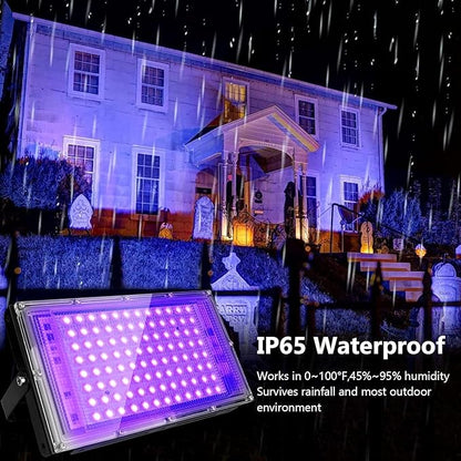 4 Pack 100W UV Black Light, Black Lights for Glow Party, IP65 Waterproof, for Blac k Light Party, Stage Lighting, Halloween, Body Paint, Fluorescent Poster, Neon Glow