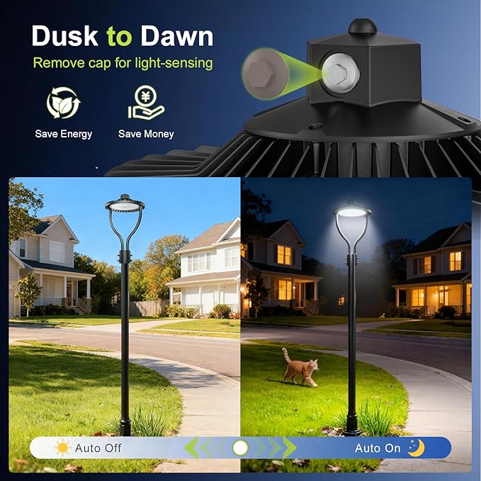 12 Pack LED Post Top Light, Selectable Wattage (60W/48W/36W) & Color Temperature (3000K/4000K/5000K), DLC & ETL Listed, 9000LM with Photocell, IP65 Waterproof for Yard and Street