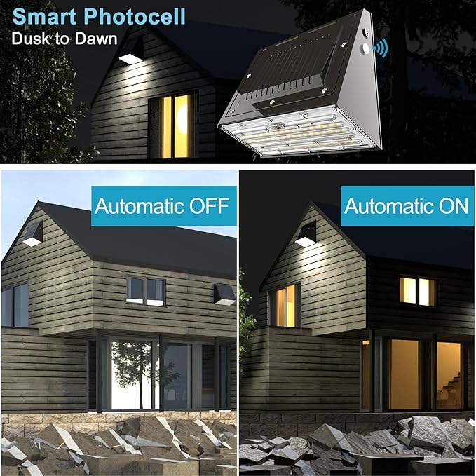 Lightdot 4Pack 150W LED Wall Pack Lights, 100-277v Full Cut Off Dusk to Dawn Photocell, 22500Lm(150Lm/W) 5000K IP65 Outdoor Exterior Lighting for Garage,Warehouse,Yard,Building,Factory,ETL