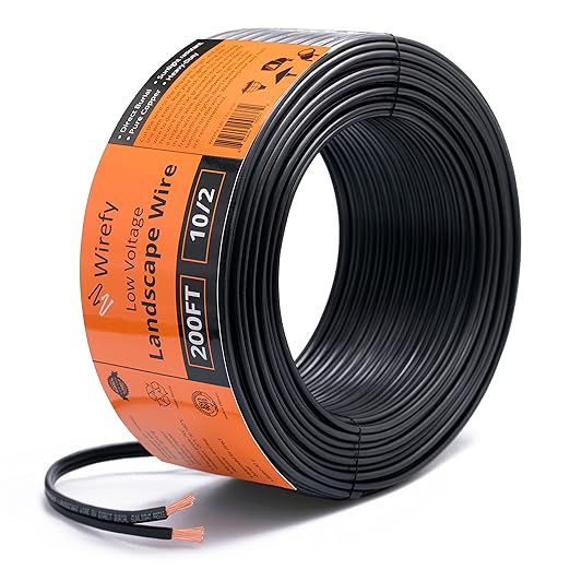 Wirefy 10/2 Low Voltage Landscape Wire 200 ft | Low Voltage Landscape Lighting Wire | Pure Copper | Outdoor Direct Burial | 10-Gauge 2-Conductor 200 Feet | UL Listed