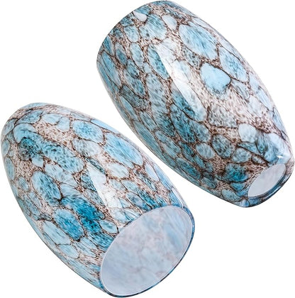 GO&SO 2 Pack Blue Glass Lamp Shade Oval Pendant Light Shade,Hand Blown Art Glass Lamp Shade Replacement,Diamater 4",Height 7.8",Fitter 1.57",for Mini Pendant Lights for Kitchen Island Chandelier Shade