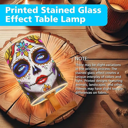 Sugar Girl Table Lamp LED 3-Color Pressed Bedside, Sugar Girl Shade Lamp with Wood Base for Bedroom Living Room Desk Office TL01