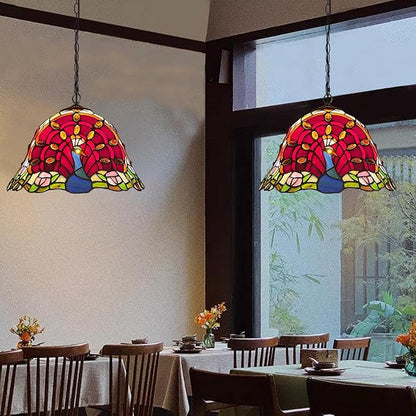 Tiffany Lamp Shade Replacement 12X7 Inch Peacock Style Handmade Red Blue Stained Glass Lampshades Only with Cap, Vintage Decorative Light Cover for Table lamp Ceiling Pendant Light,Red