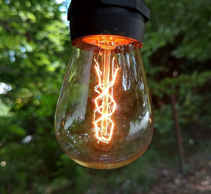 Hometown Evolution, Inc. E26 Outdoor Commercial String Lights with Suspended Socket for Weatherproof Heavy Duty Vintage Outside Lighting (S14 Zig Zag Edison 11 Watt Bulbs, 50 Foot 25 Socket)