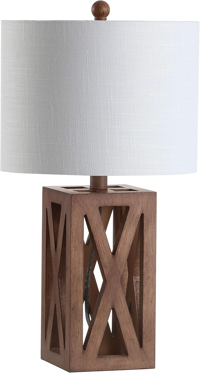 JONATHAN Y JYL1062A Stewart 21.5" Wood LED Table Lamp Industrial French Country Rustic Bedside Desk Nightstand Lamp for Bedroom Living Room Office College Bookcase LED Bulb Included, Brown