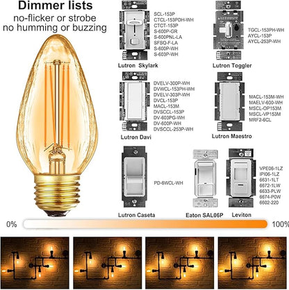 Leools F15 8W Led Porch Light Bulb Outdoor, E26 Medium Base LED Post Bulb for 75W Incandescent Equivalent,Dimmable 2700K Warm White Flame Wrinkle Amber Glass, for Ceiling Fan and Lantern Lamp, 6-Pack