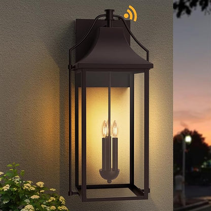 𝟐𝟓-𝐈𝐍𝐂𝐇 Dusk to Dawn Outdoor Wall Light, Large Size Waterproof Patio Lanterns, 3-Light Oil Rubbed Bronze Exterior Wall Mount Outside Sconce with Glass for House