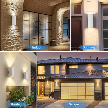 wowlite Modern Porch Lights White 2 Pack, Dust to Dawn Outdoor Light, Waterproof Outdoor Wall Lights Exterior Up and Down Lighting, 13" Square Outdoor Wall Sconce Lights for House Garage Front Door