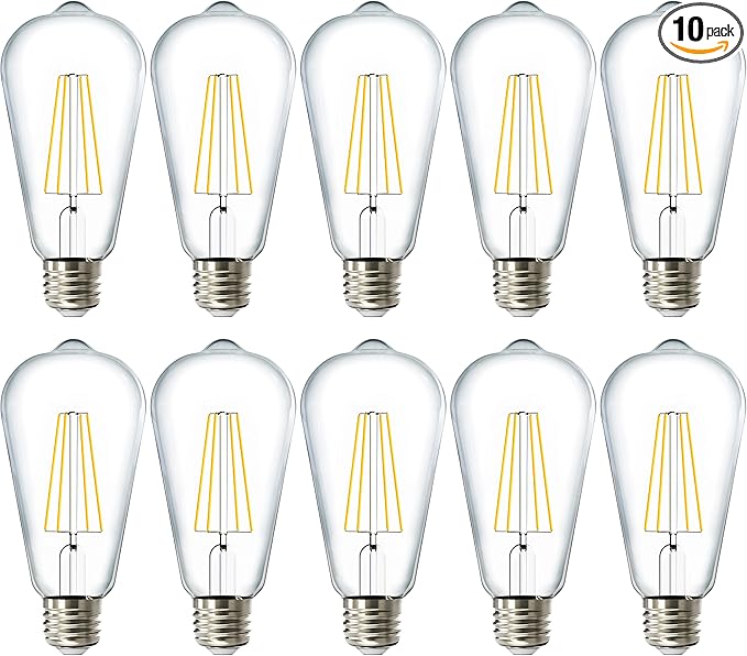 Sunco 10 Pack Edison Bulbs LED ST64, Clear Vintage Filament Waterproof Bulb, 800 LM, 8.5W (60W Equivalent), ST19, 5000K Daylight, E26 Medium Base, Decorative Dimmable UL