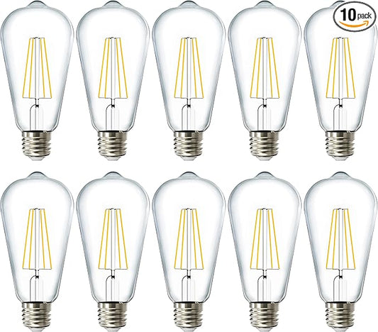Sunco 10 Pack Edison Bulbs LED ST64, Clear Vintage Filament Waterproof Bulb, 800 LM, 8.5W (60W Equivalent), ST19, 5000K Daylight, E26 Medium Base, Decorative Dimmable UL