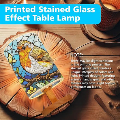 Robin Table Lamp LED 3-Color Pressed Bedside, Robin Shade Lamp with Wood Base for Bedroom Living Room Desk Office TL01