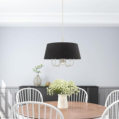 Livex Lighting 51356-91 Belclaire - Six Light Chandelier, Brushed Nickel Finish with Black Fabric Shade