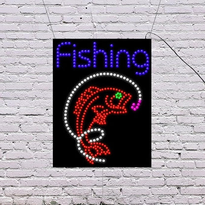 LED Fishing Sign for Retail Business Displays |Advertising Electronic Light Up Sign for Windows Walls | 26"H x 20"W x 2"D