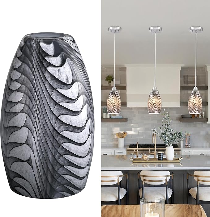 Black Gray Oval Glass Lamp Shade Only Art Marble Glass Light Shades for Kitchen Island pendant Lights Covers Light Fixture Replacement for Mini Pendant Ceiling Lights Chandelier 1pack